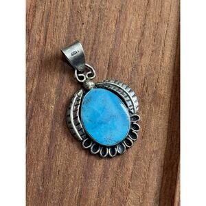 Vintage Navajo Sterling Silver Turquoise Pendant Signed TD 925 Southwestern